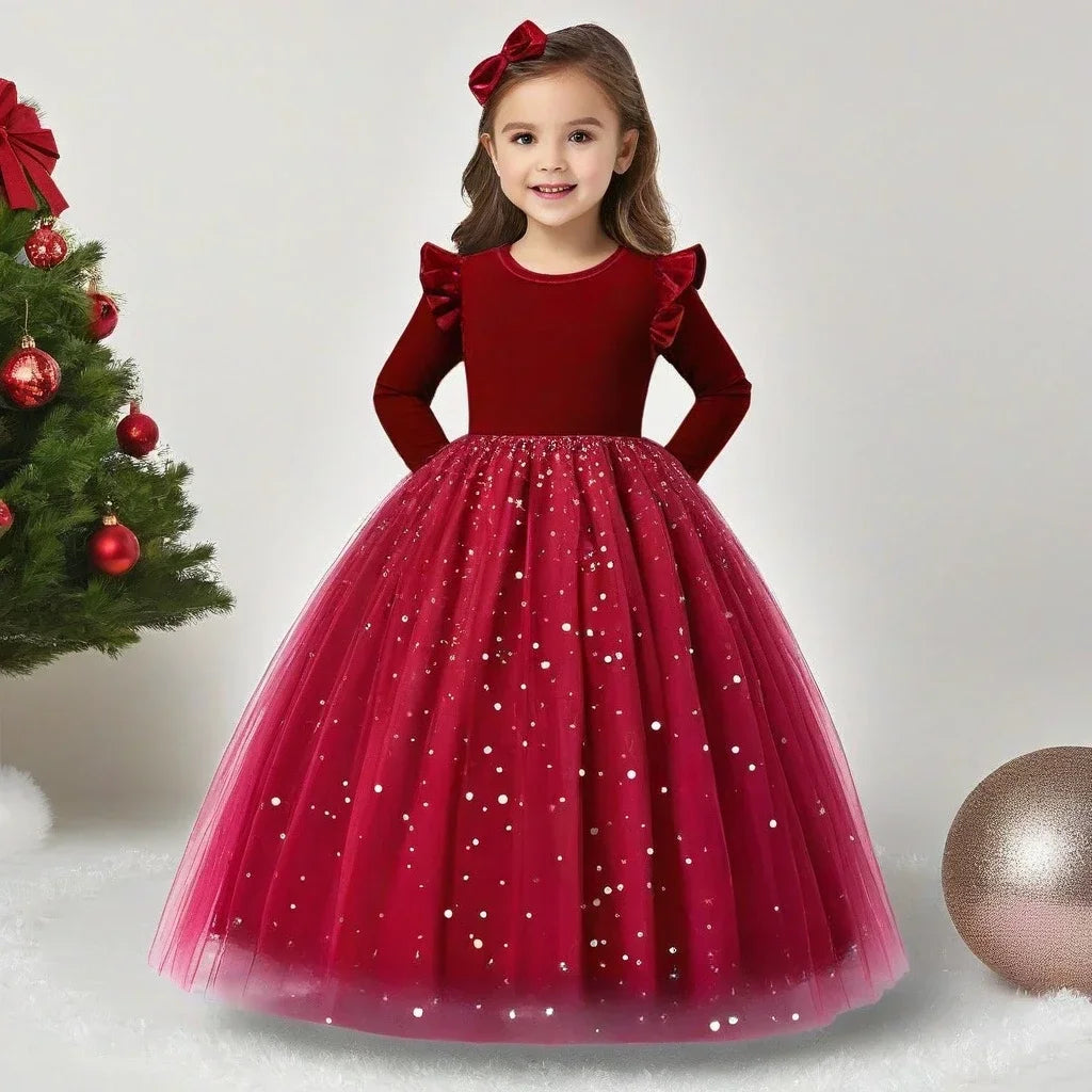 Girls' Long-Sleeved Fluffy Party Dresses