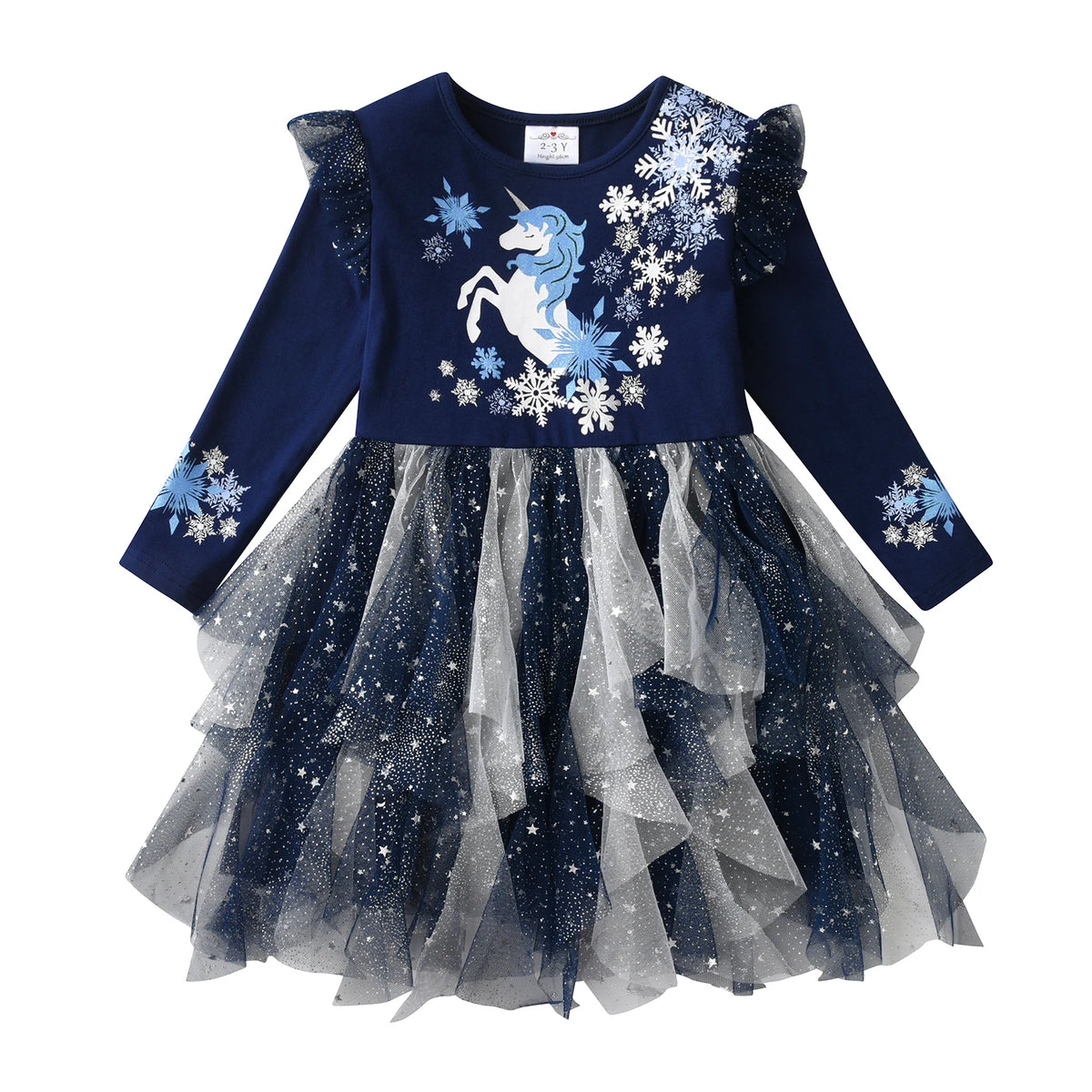 Kids Girls Snowflakes Print Layered Mesh Tulle Princess Dress childrensterritory