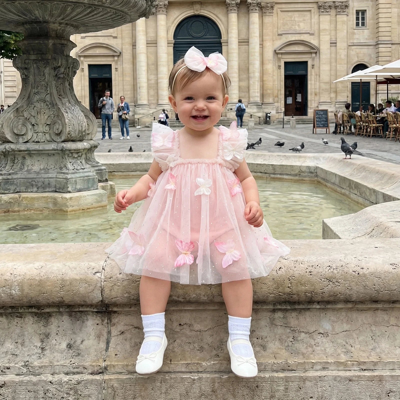 Baby Girl Ruffled Tulle Butterfly Embroidery Princess Dress