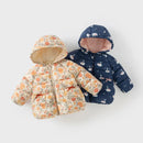 Girls Floral And Swan Printed Zipper Hooded Warm Jackets childrensterritory