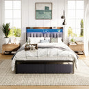 LED Upholstered Bed Frame with Charging Station and Drawers childrensterritory