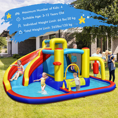 Kids 7-in-1 Inflatable Water Slide and Bounce Castle With 735W Air Blower childrensterritory