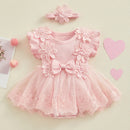 Newborn Girls Patchwork Ruffle Rompers Dress with Headband childrensterritory