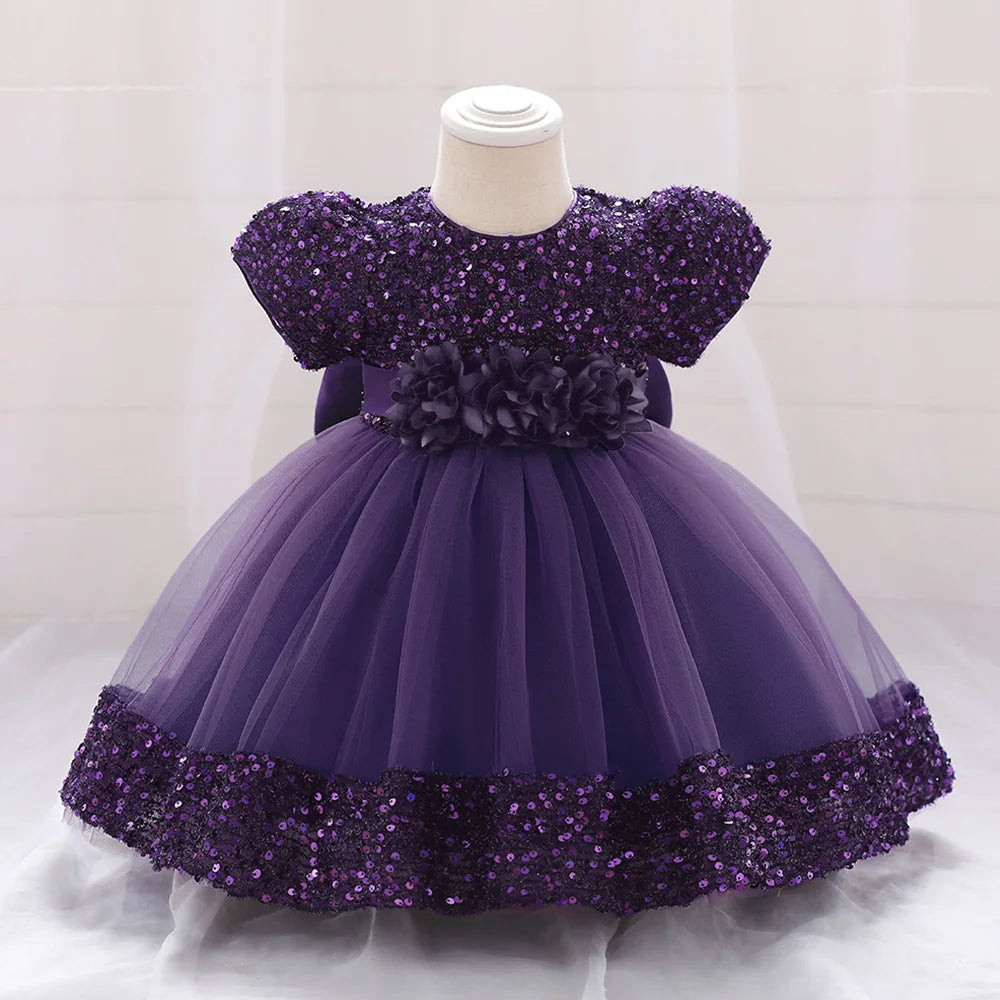 Baby Girl Sequin Lace Designed Fluffy Baptism, Birthday Dress