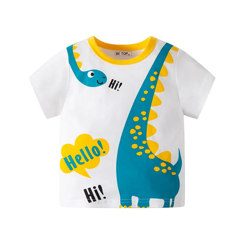 Green Cartoon Frog Print Summer T-Shirts for Kids