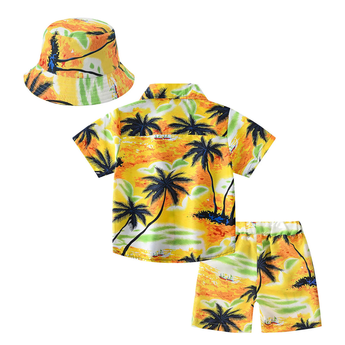 Little Unisex Three-piece Coconut Tree Print Summer Clothing Set
