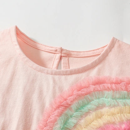 Short-Sleeves Rainbow Print Summer Dresses for Girls childrensterritory