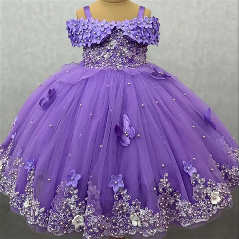 Girls' Sleeveless Flower Lace Design Party Dresses childrensterritory