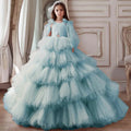 Kids Girls Tiered Tulle Bow Shoulder Design Dresses For Birthday/Prom childrensterritory