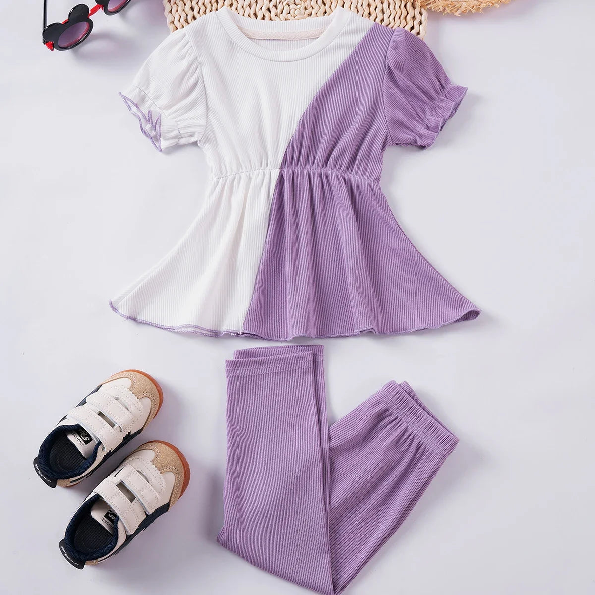 2pcs Color Blocking Top and Pants Girl&