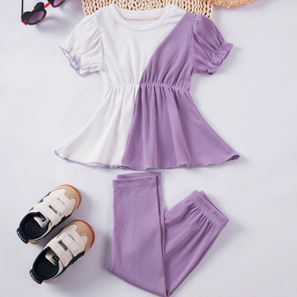 2pcs Color Blocking Top and Pants Girl&