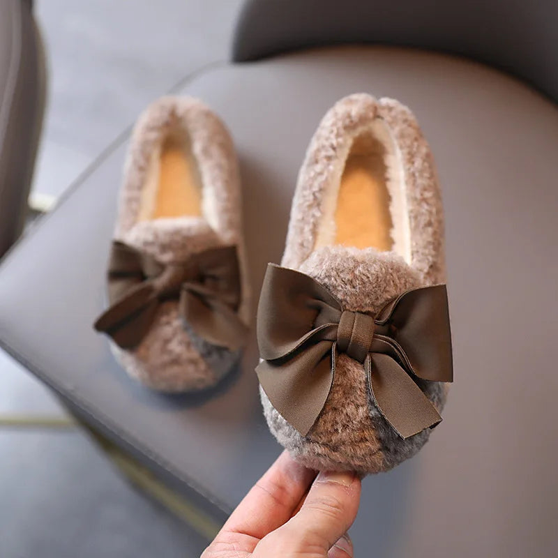 Girls Bow Fur Design Soft And Stylish Shoes childrensterritory