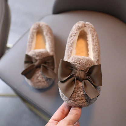Girls Bow Fur Design Soft And Stylish Shoes childrensterritory