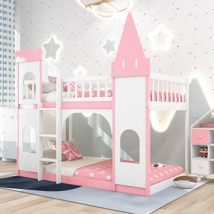 Twin Over Twin Castle Bunk Bed with Ladder childrensterritory