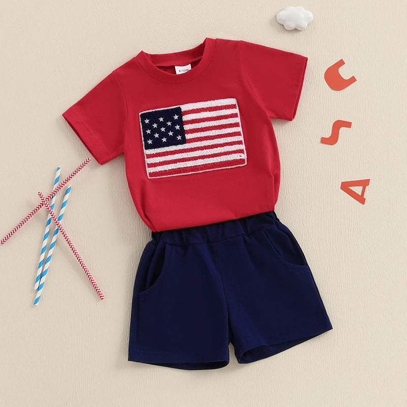 National Flag Letter Print Baby Boy Summer Outfits
