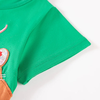 Girls Short Sleeves Fox Animals Print Summer Dresses