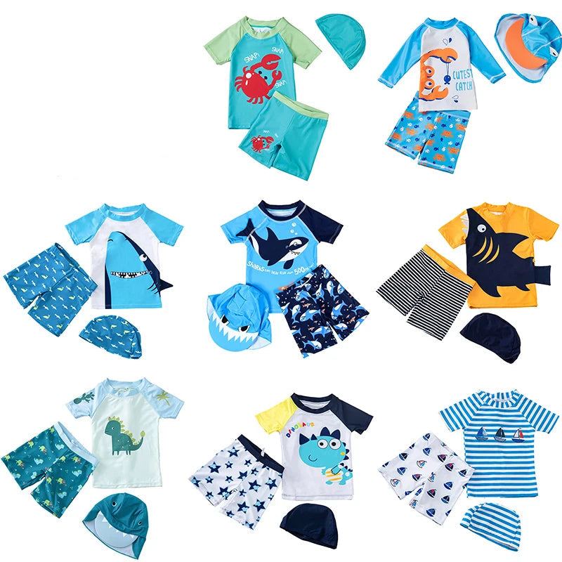 3pc Baby/Kids Boys Sun Protection Swimwear With Hat