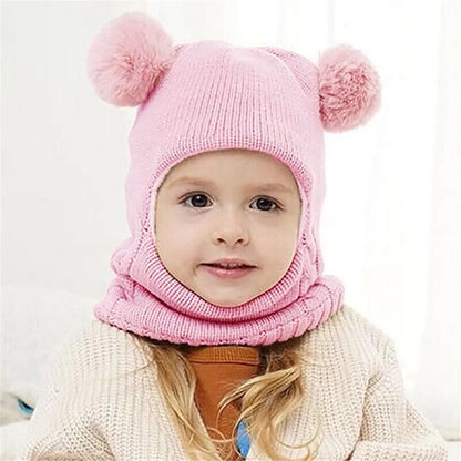 Kids Warm Knitted Plus Fleece Beanie with Face Cover childrensterritory
