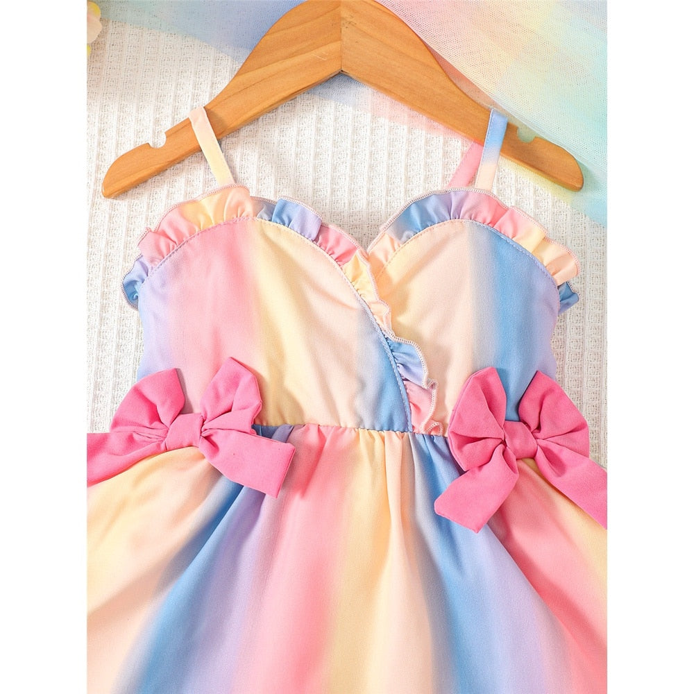 Baby Girl Rainbow Color Summer Dress with Bow childrensterritory