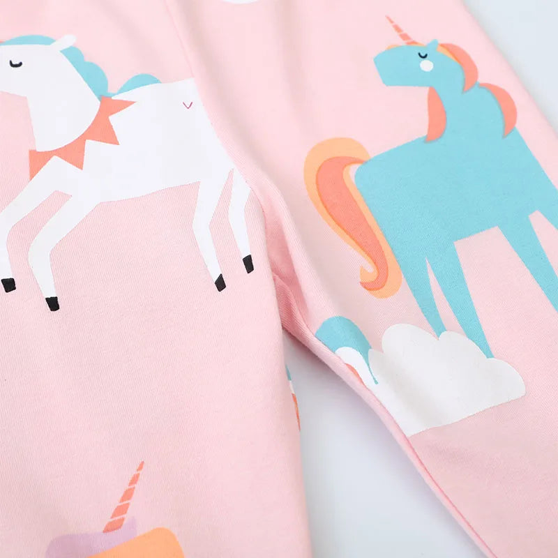 Cartoon Unicorn Design Little Girls Cotton Stretch Pants childrensterritory