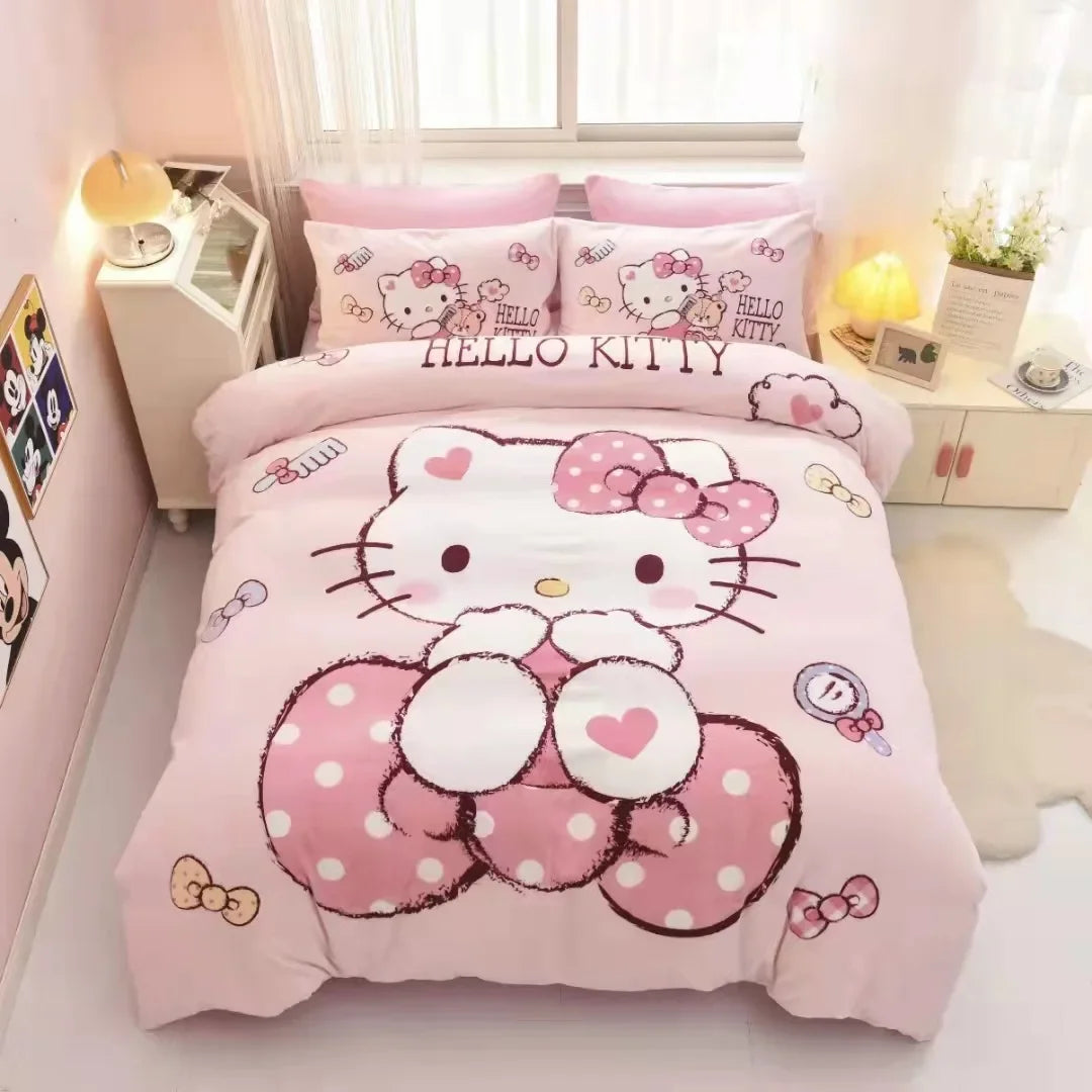 Hello Kitty Cartoon Design Duvet Cover Bedding Set for Kids&
