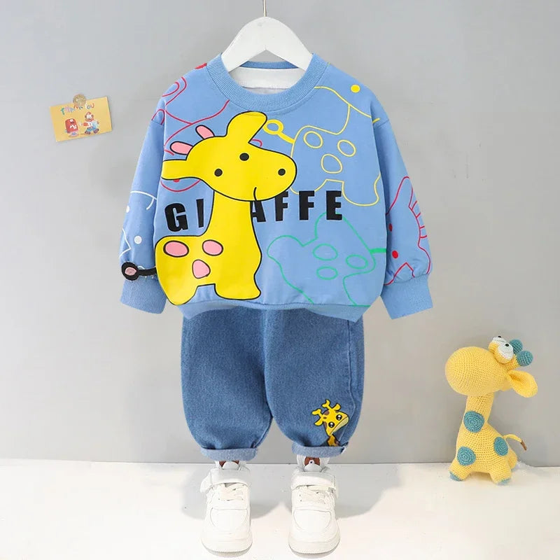 Cartoon Design Baby Boy Color Blocking 2PC Casual Clothes Set