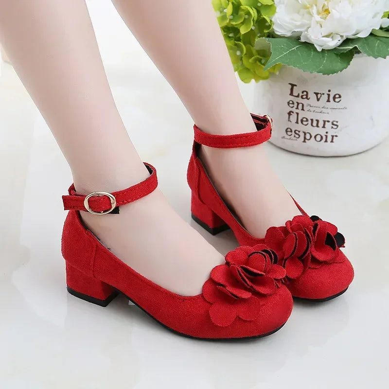 Girls Floral Design High Heels Shoes for Wedding Party