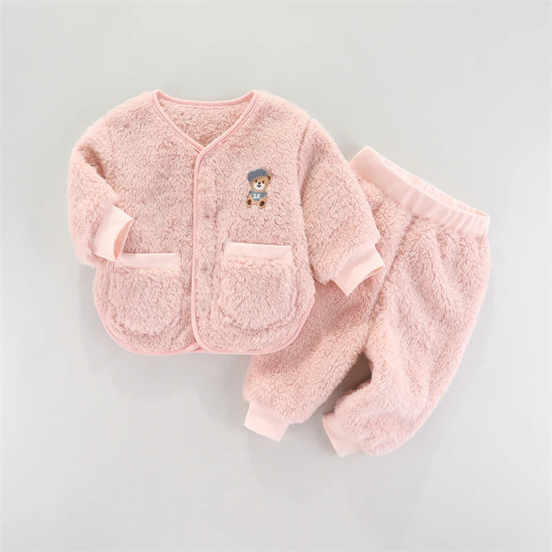 Kids Cartoon Design Long Sleeves Warm Clothing Set