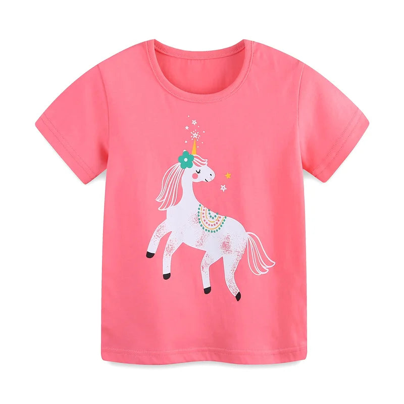 Girls Cartoon Print Casual Summer T-Shirts