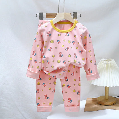 Cartoon Print Long Sleeve Lycra Pajamas Set for Kids childrensterritory