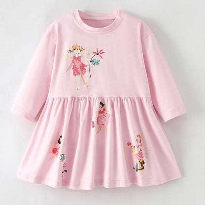 Kids Girls Cartoon Design Autumn Cotton Dresses childrensterritory