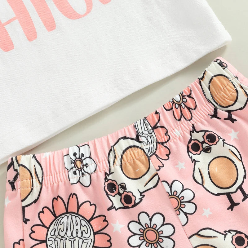 Baby Girls Cartoon Letter Print Easter Outfit Set childrensterritory