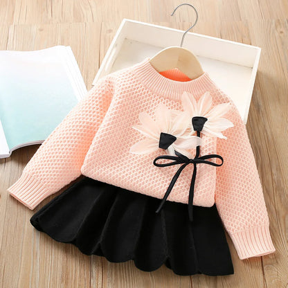 Girls’ Elegant Winter Party Dresses with Floral Design