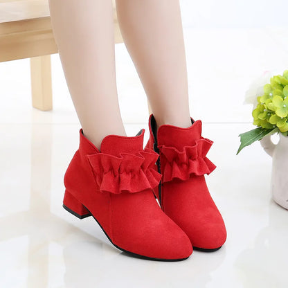 Kids Girls Suede Low Heels Short Ankle Warm Boots childrensterritory