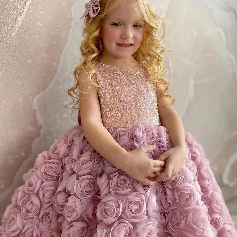 All Over Flower Decorated Birthday/Wedding Party Girls Dress