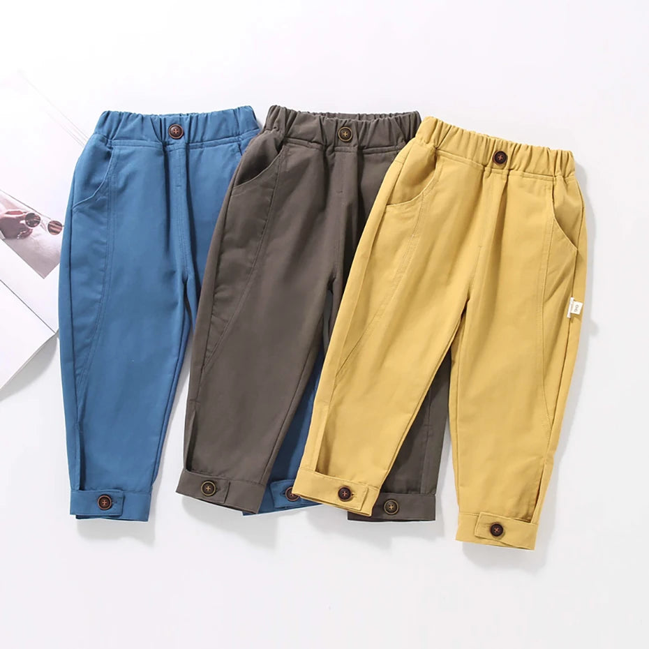 Solid Color Casual Style Trousers For Little Girls