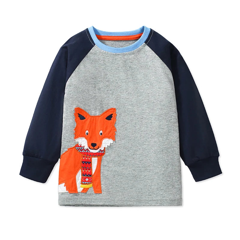 Kids Boys Cartoon Fox Embroidered Cotton T-shirts childrensterritory