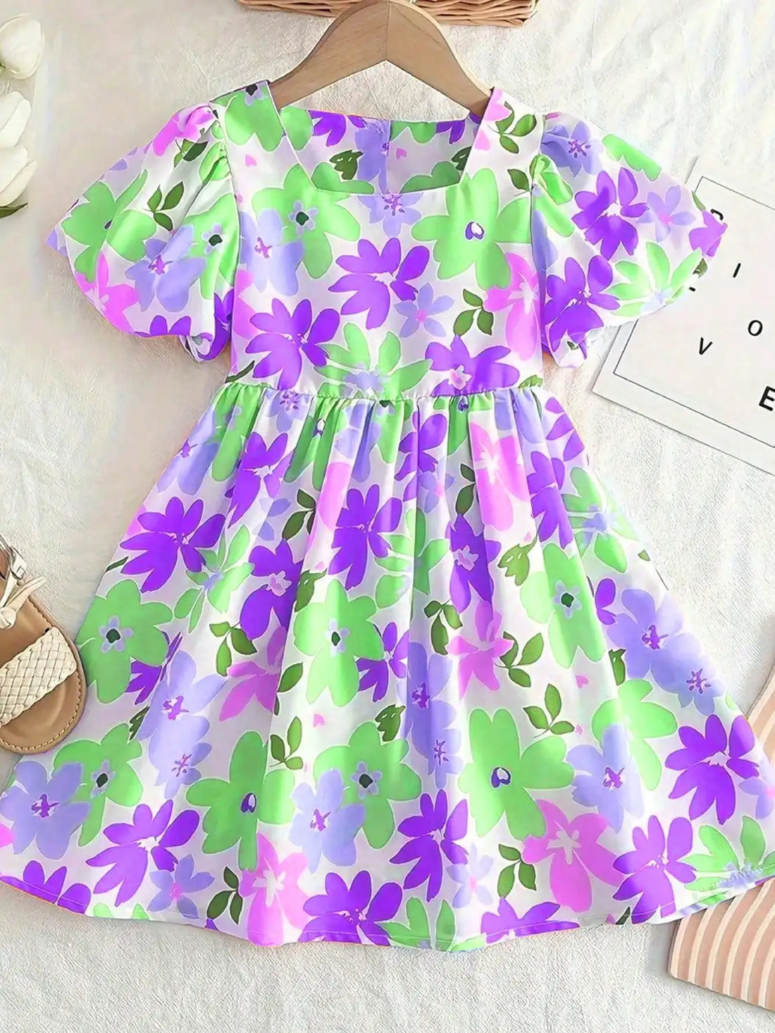 Casual Style Young Girls Floral Pattern Party Dress