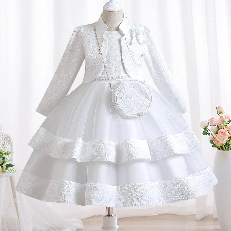 Elegant Long Sleeve Girls' Embroidery Flower Dresses