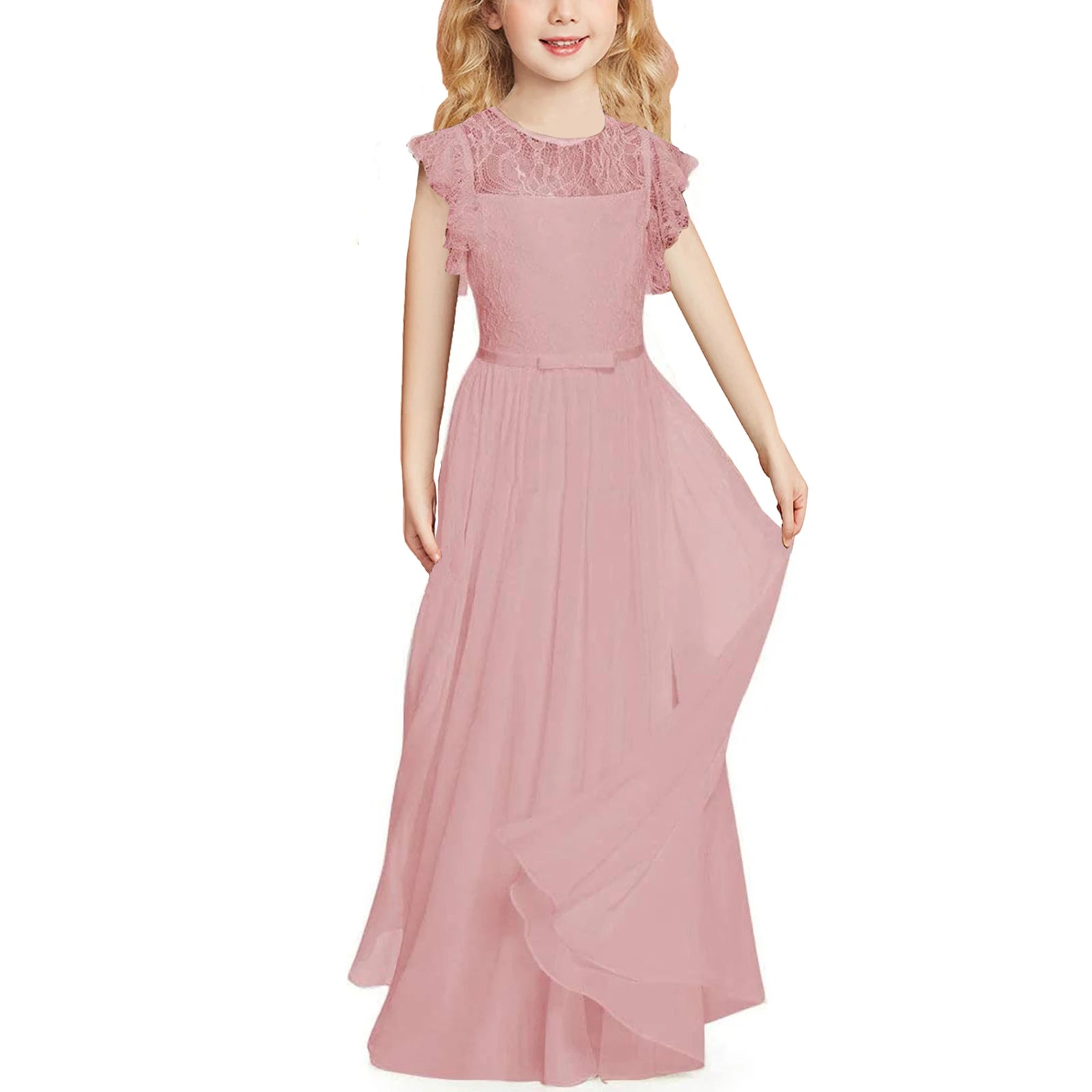Lace Design Floor Length Girls Pageant Gowns