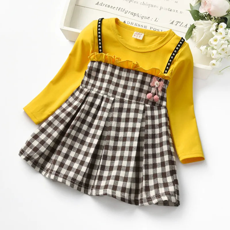Toddler Girls: Plaid Long-sleeved Princess Dresses childrensterritory