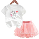 Kids Girls Marie Cat Design Summer T-shirt & Tutu Skirt Set childrensterritory