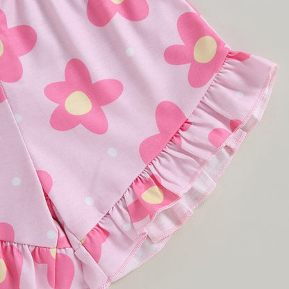 Kids Girl 2Pcs Big Bow Vest Top and Striped Floral Shorts Outfit childrensterritory