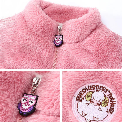 Little Girls and Boys Solid Color Plush Warm Zipper Outerwear childrensterritory