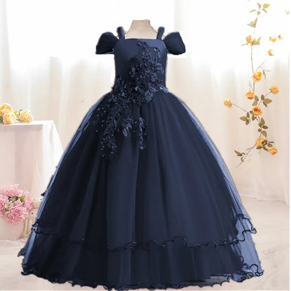 Kids Girls Lace Embroidery Bridesmaid Party Dress childrensterritory