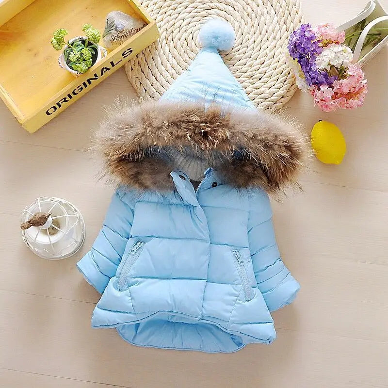 Kids' Long-Sleeved Fur Collar Design Warm Jackets