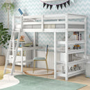 Stylish Kids Twin Loft Bed with Shelves, Desk, and Ladder childrensterritory