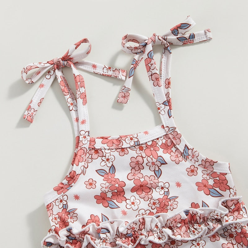 Tie-Up Spaghetti Straps Flower Print Baby Girl Jumpsuit childrensterritory
