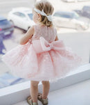 Puffy Lace Embroidery Bow-Design Christening/Party Dress for Girls childrensterritory