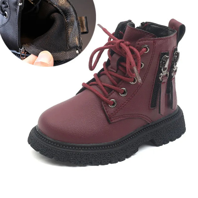 Double-Zip Design Warm Ankle Length Rubber Boots for Kids childrensterritory